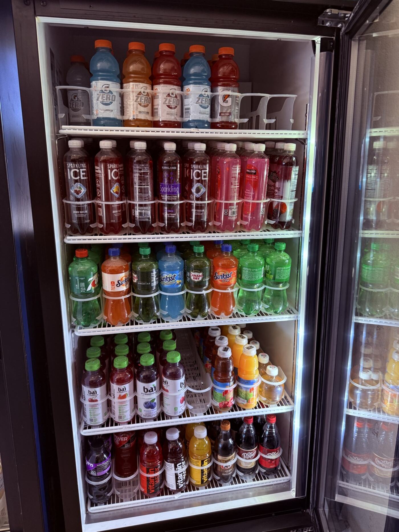 Cooler stocked with cold sodas, water and drinks at Magnolia Car Wash